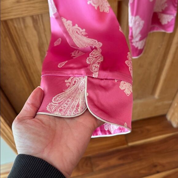 BEDHEAD PAJAMAS 100% Silk Pink & White Paisley Long Sleeve Matching Pajama Set - Picture 8 of 14